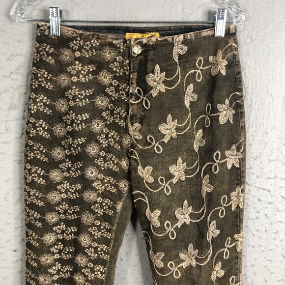 Y2K Vena Jeans Womens 4 Gray All Over Embroidery Boho Retro 70s Artsy - Picture 2 of 16